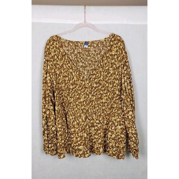 Old Navy Top Blouse 4X Smock Peplum Hem Puff Sleeves Multicolor Floral Boho - Picture 1 of 5